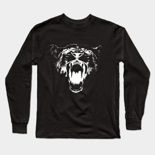 Black and White Roaring Lion Long Sleeve T-Shirt